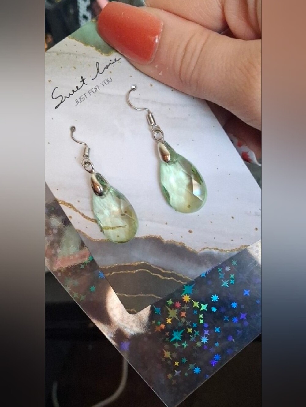 $8 Each Or Bundle 5/$20 Green Teardrop Crystal Dangle Earrings